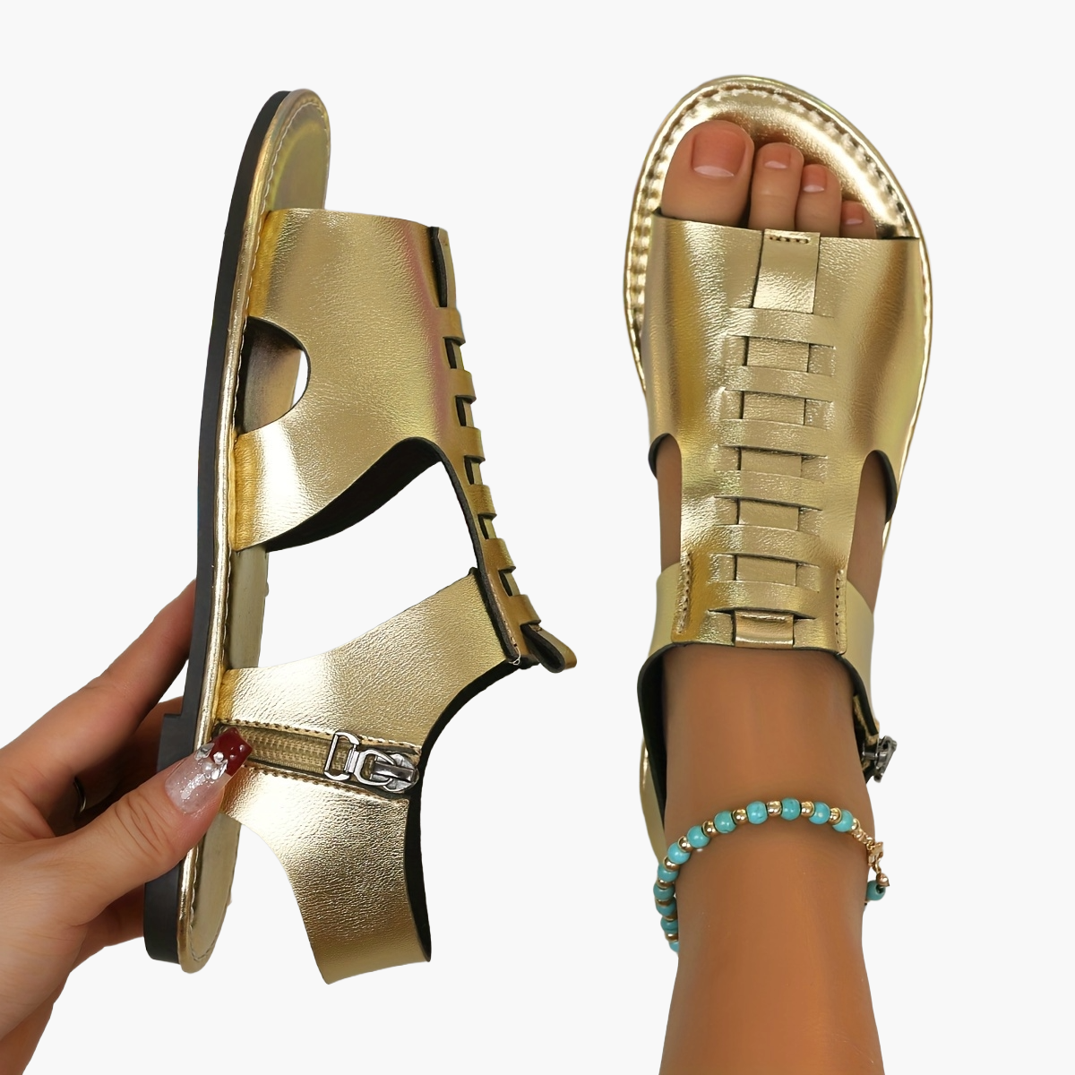Damen Sandalen mit Reißverschluss – Modische Sommerschuhe im Casual-Look, Offene Zehen, Bequem für Alltag & Freizeit