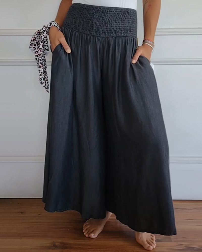 Damen Weite Freizeithose mit hohem Bund – Lässige, luftige Palazzo-Hose für Alltag und Urlaub