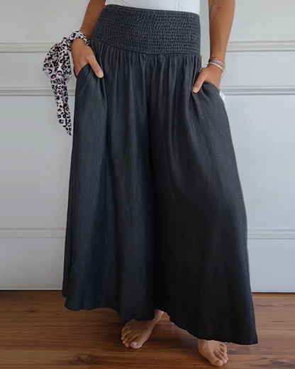 Damen Weite Freizeithose mit hohem Bund – Lässige, luftige Palazzo-Hose für Alltag und Urlaub
