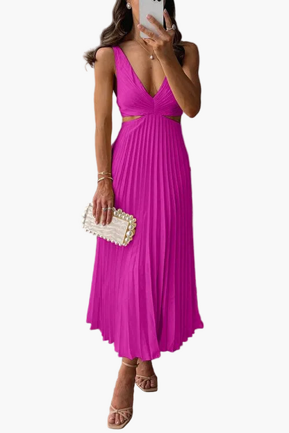 Damen Plissee-Midikleid Elegant – Festliches Abendkleid mit Faltenrock und Cut-Outs, Cocktail & Anlassmode