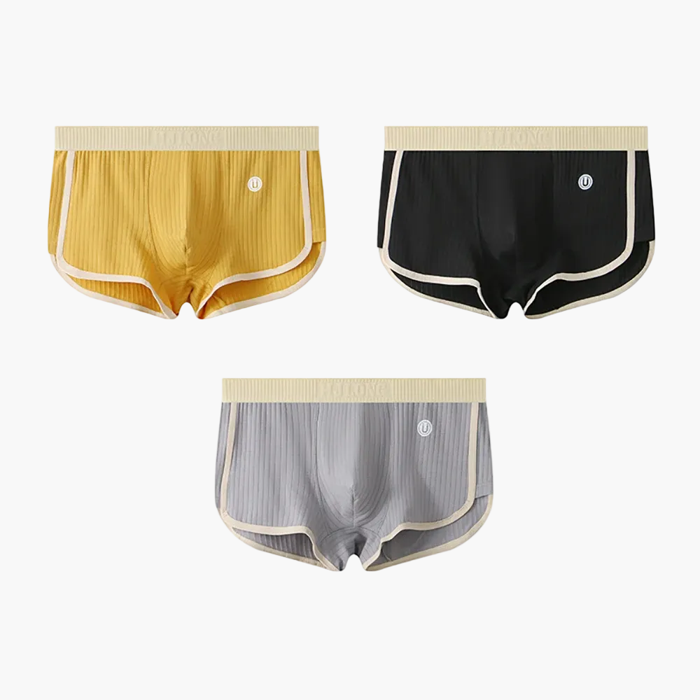 Herren Retroshorts 3er-Pack – Gerippte Baumwoll-Sportshorts mit U-förmiger Mesh-Unterstützung, Komfort & Atmungsaktivität