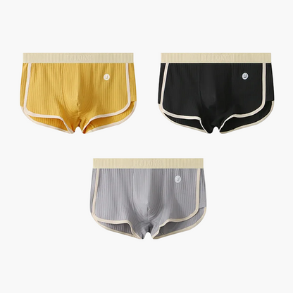 Herren Retroshorts 3er-Pack – Gerippte Baumwoll-Sportshorts mit U-förmiger Mesh-Unterstützung, Komfort & Atmungsaktivität