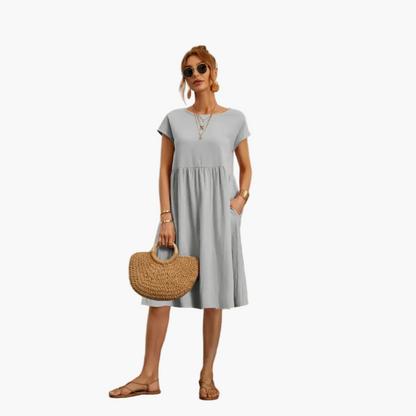 Damen Freizeitkleid mit kurzen Ärmeln – Elegantes Sommerkleid für Alltag & Urlaub