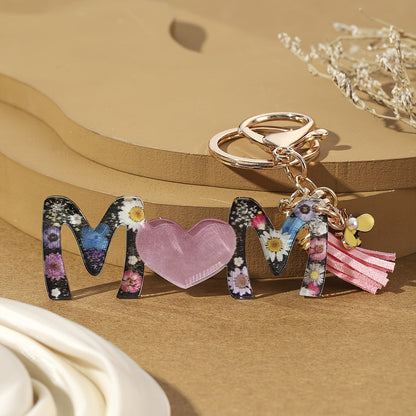 Schlüsselanhänger Muttertag Damen – Herz & Blumen Design, Modischer Geschenkartikel für Mama