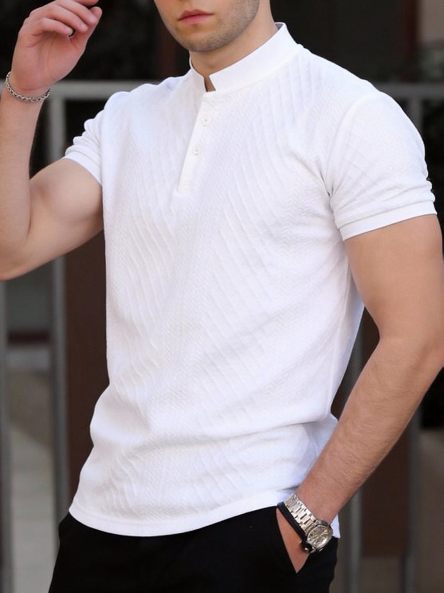 Herren Poloshirt mit Stehkragen und modernem Muster – Stilvolle Freizeit- und Business-Option