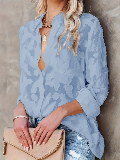 Damen Bluse mit 3D-Blumenmuster – Modische Freizeit- und Bürobluse im lässigen Stil