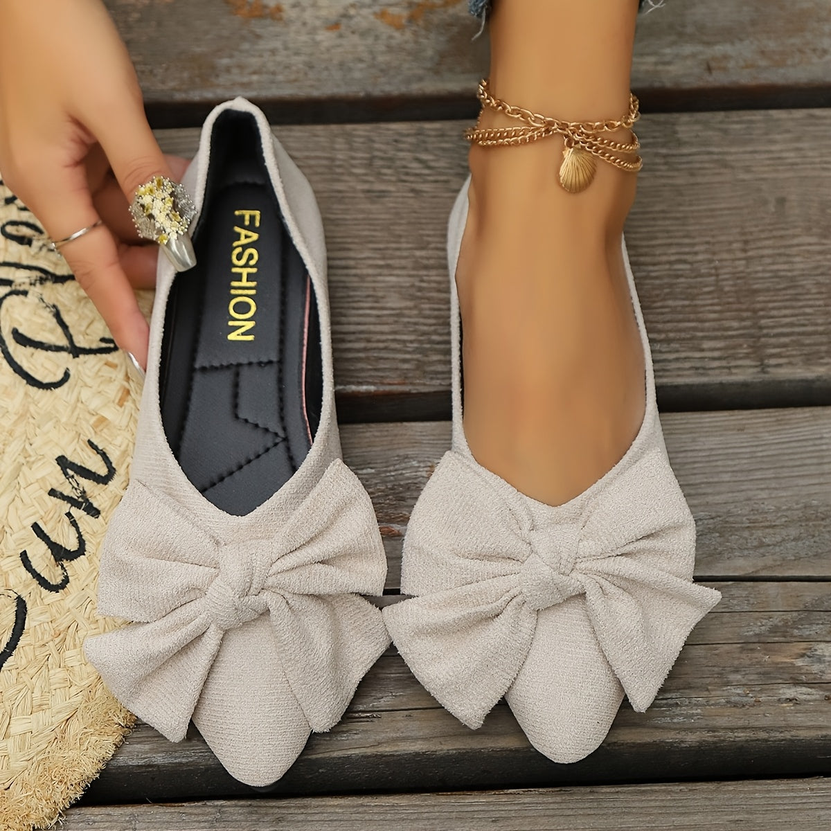 Damen Ballerinas mit Schleife und spitzer Zehenpartie – Elegante Flats für Alltag und Anlass