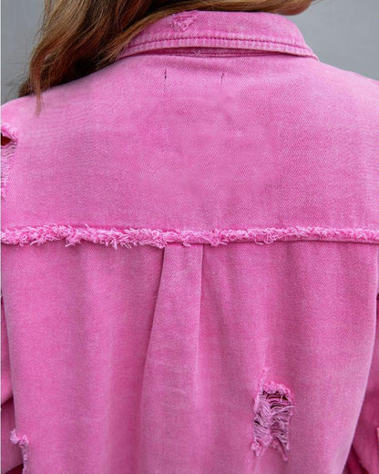 Natasha – Übergroße Damen-Jeansjacke mit Fransen