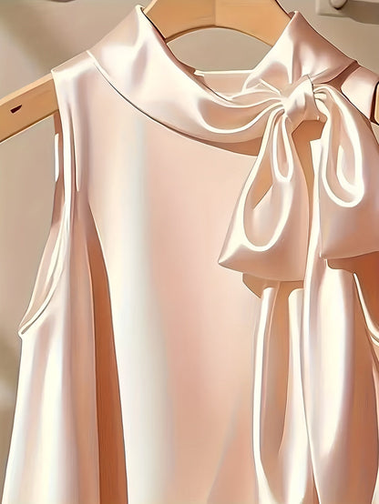 Damen Elegantes Ärmelloses Blusentop mit Schleife für besondere Anlässe