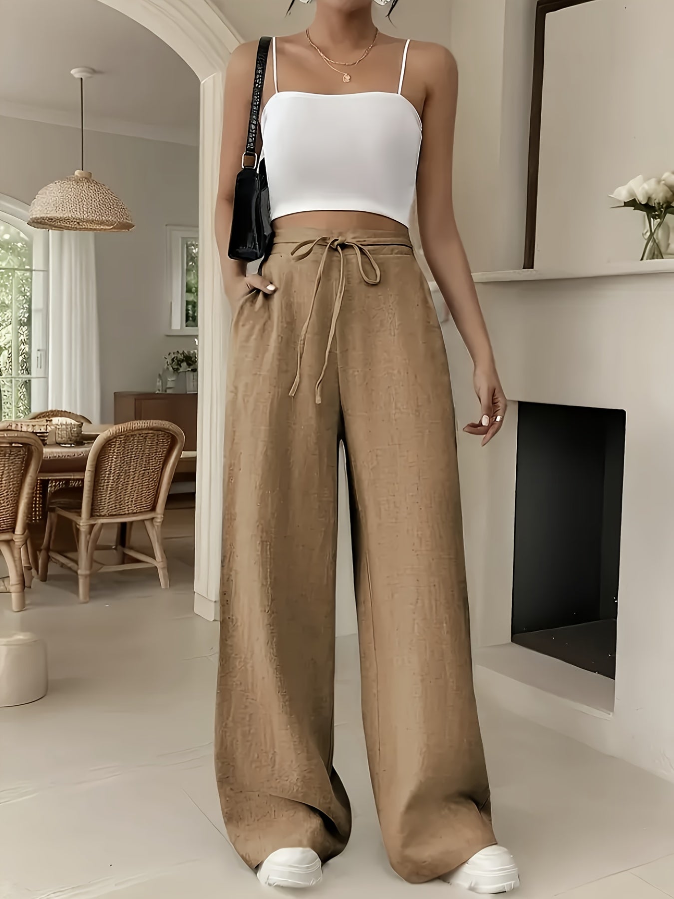 Damen Weite Freizeithose mit Kordelzug – Lässiger Stil für Alltag und Wochenende