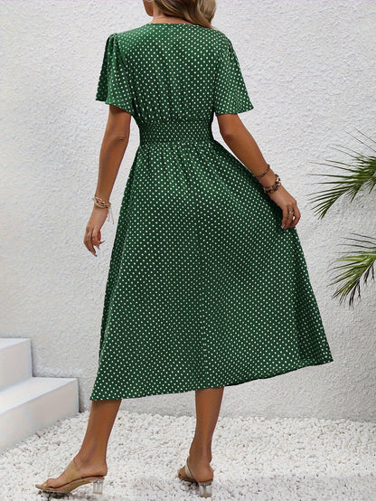 Damen Sommerkleid mit Punkten, V-Ausschnitt, elegant und luftig für Alltag & Urlaub