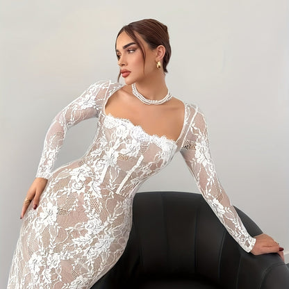 Damen Elegantes Bodycon Abendkleid mit Spitze und Langarm – Perfekt für besondere Anlässe