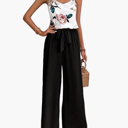 Damen Eleganter Jumpsuit mit Blumendruck und Weitem Bein – Perfekt für Freizeit und Sommer