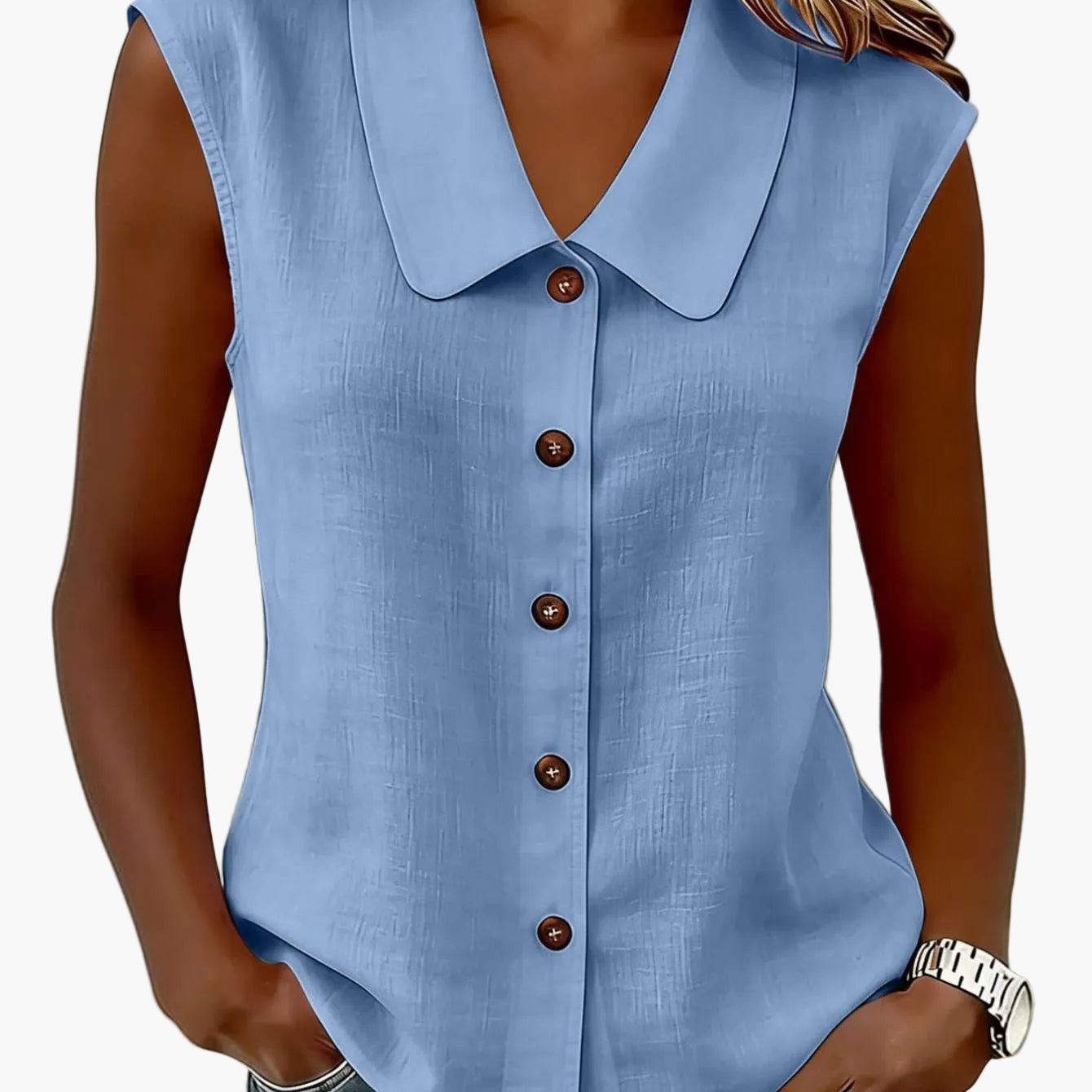 Damen Blusentop mit Knopfleiste und weitem Kragen – Elegantes Freizeit-Oberteil für Büro & Alltag