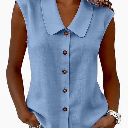Damen Blusentop mit Knopfleiste und weitem Kragen – Elegantes Freizeit-Oberteil für Büro & Alltag