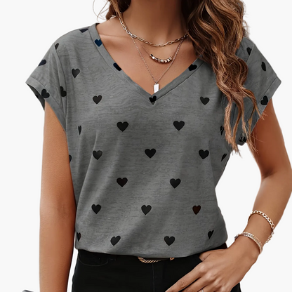 Damen Elegantes Herzmuster T-Shirt für Alltag und Freizeit