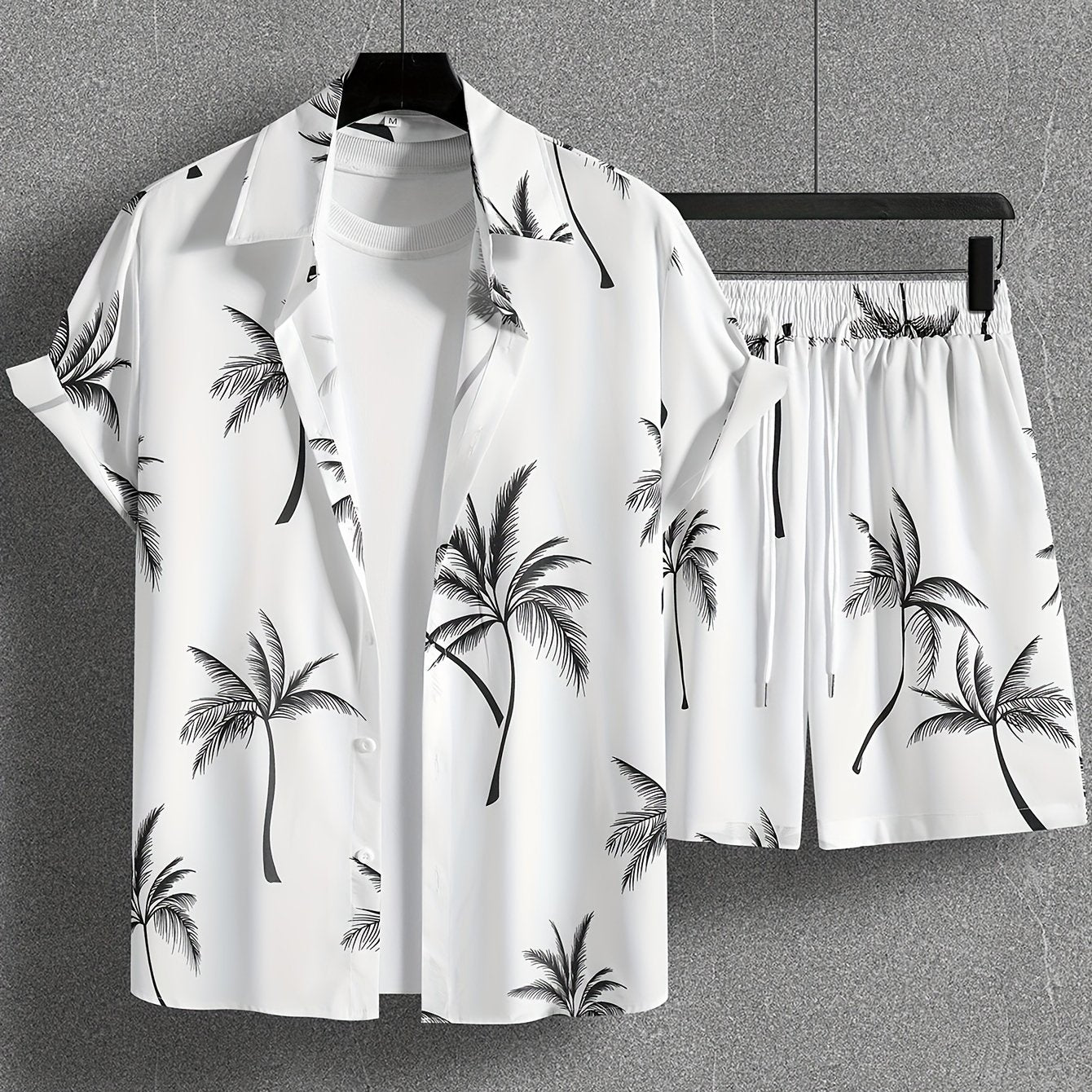 Herren Set Kurzarm Hemd und Shorts mit Palmenmuster – Lässiges Urlaubsoutfit