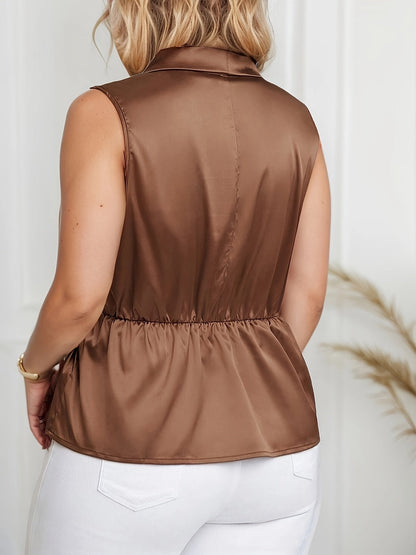 Damen Elegantes Wickel-Top für Büro und Freizeit – Ärmellos, Asymmetrischer Schnitt, Stilvolle Bluse