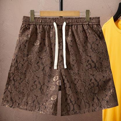 Herren Jacquard-Shorts mit Rosenmuster und modernem Relaxed Fit – Stilvolle Freizeithose für Alltag und Ausgehen