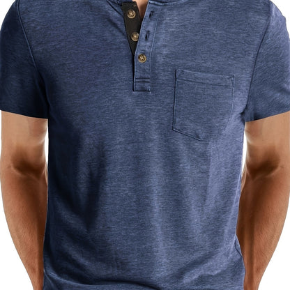 Herren Henley T-Shirt Kurzarm mit Knopfleiste – Casual Freizeitshirt
