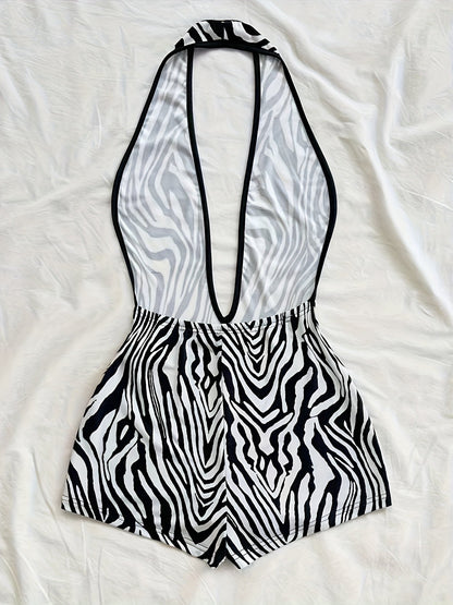 Damen Jumpsuit mit tiefem Ausschnitt und Animalprint – Trendiger Einteiler für Party, Strand & Urlaub