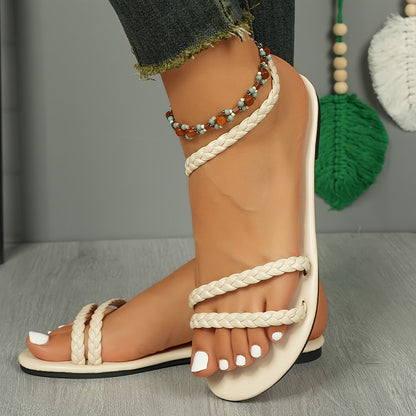 Damen Geflochtene Sommer-Sandalen – Modische Flache Riemchensandalen für Alltag & Urlaub