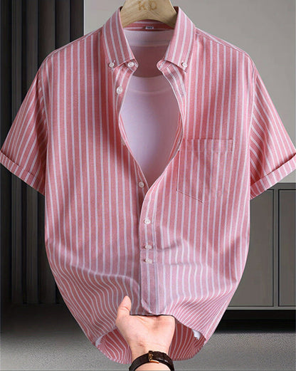Herren Kurzarm-Hemd mit Streifenmuster und Button-Down-Kragen – Stilvolles Freizeit- und Business-Outfit