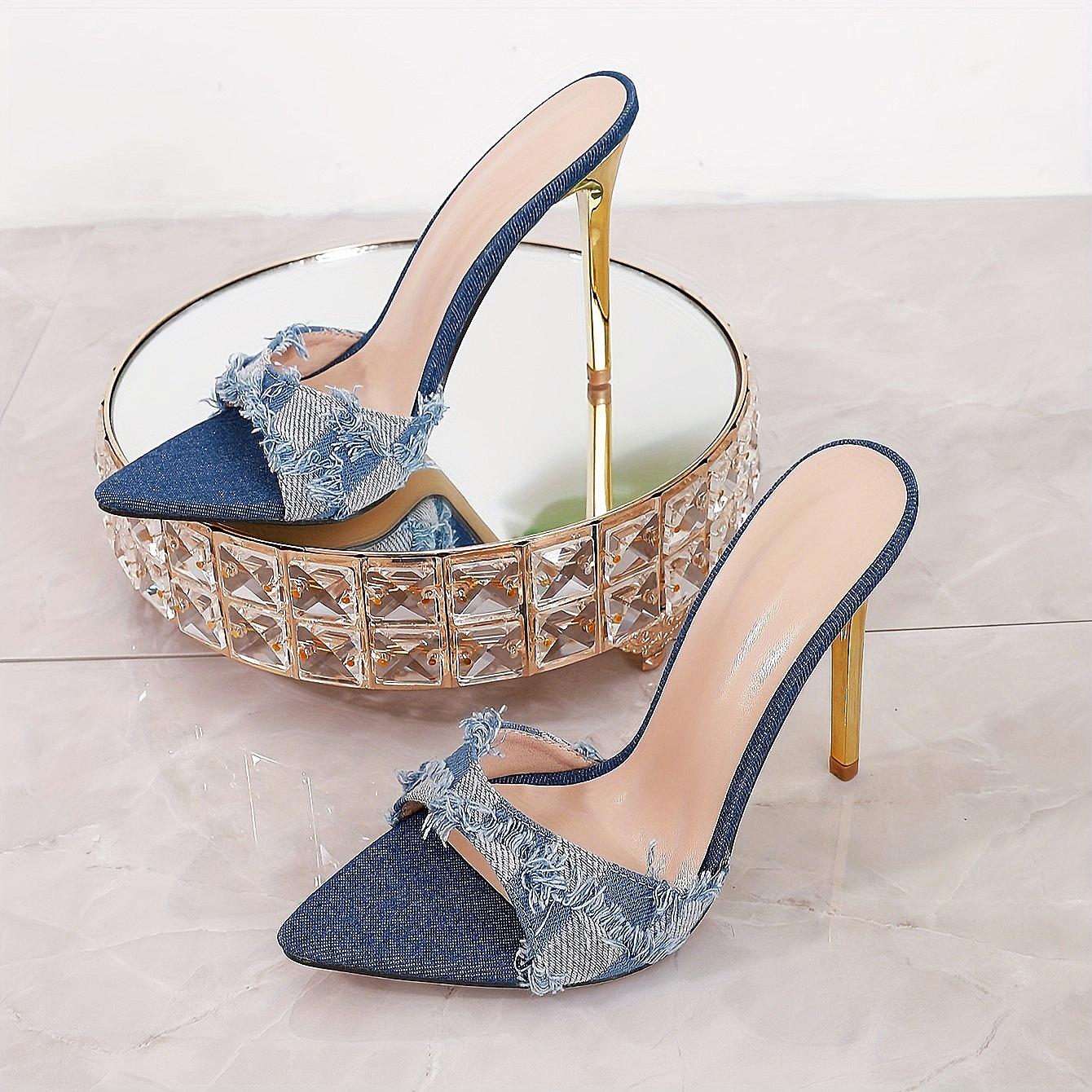 Damen Stiletto Mules mit Fransen und Spitz zulaufender Form – Modische High Heels für besondere Anlässe