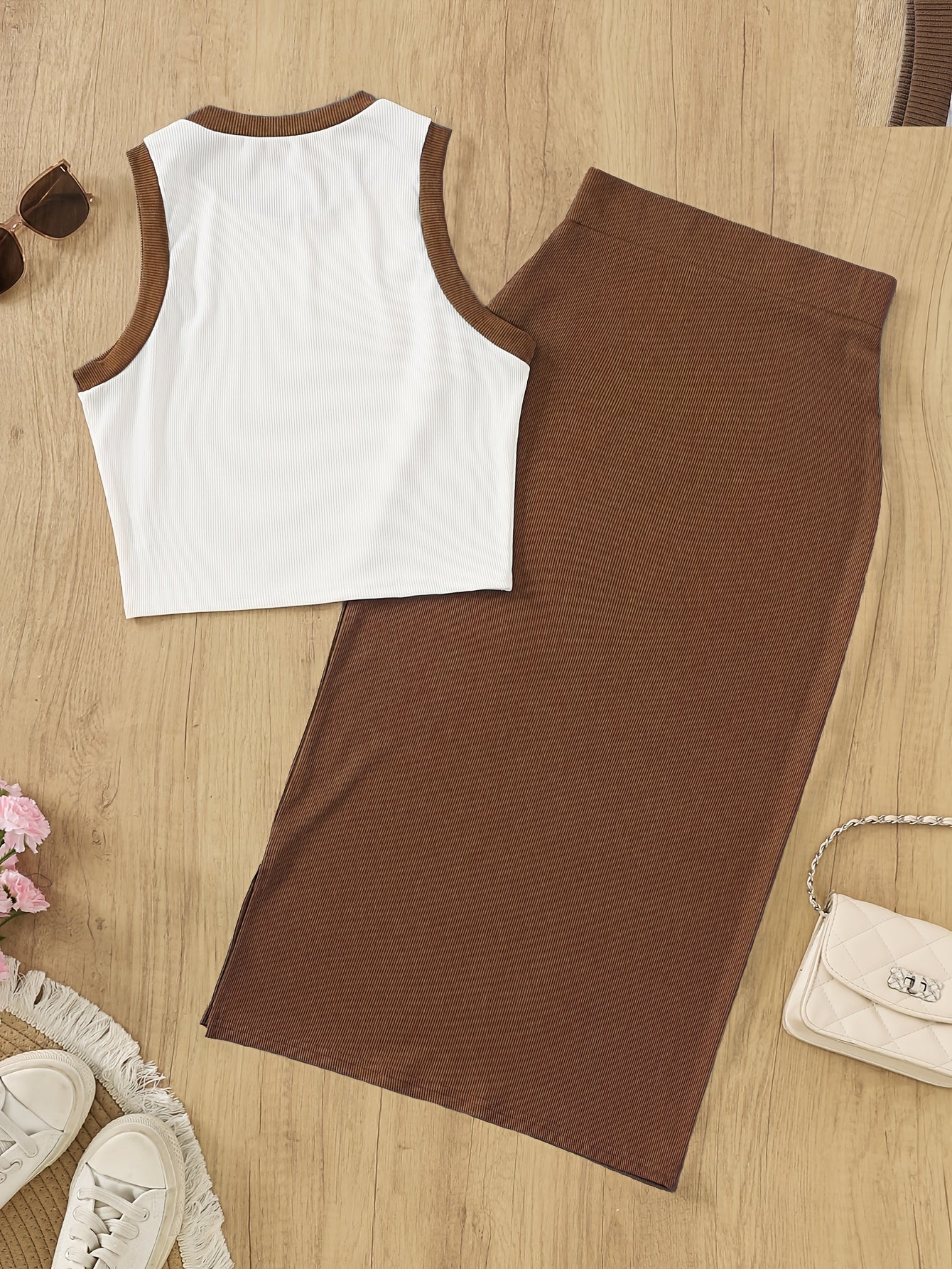 Damen Elegantes 2-teiliges Set – Ärmelloses Top und Rock, Perfekt für Alltag und Büro