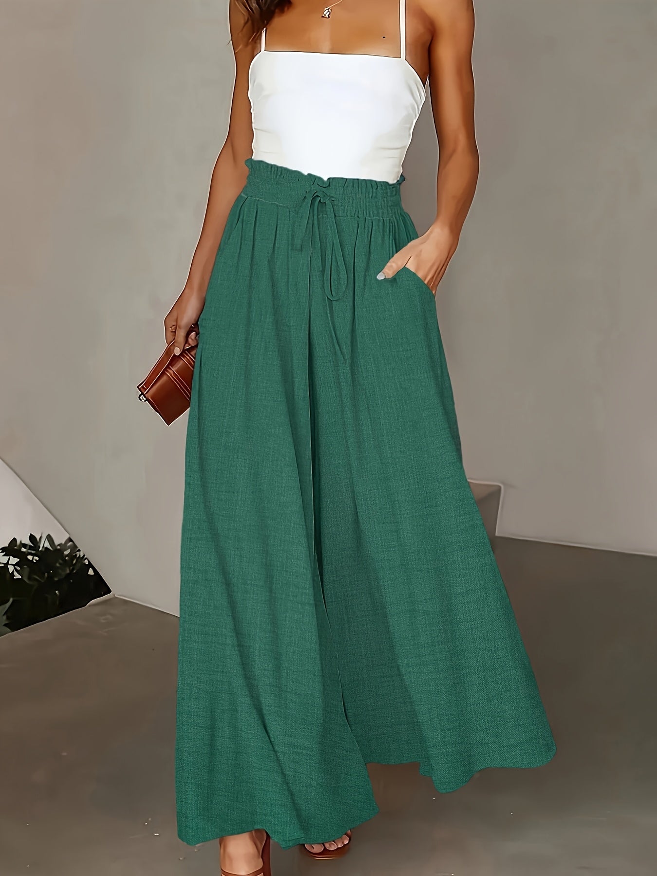 Damen Elegante Weite High Waist Palazzo Hose mit Taschen – Perfekt für Alltag und Büro