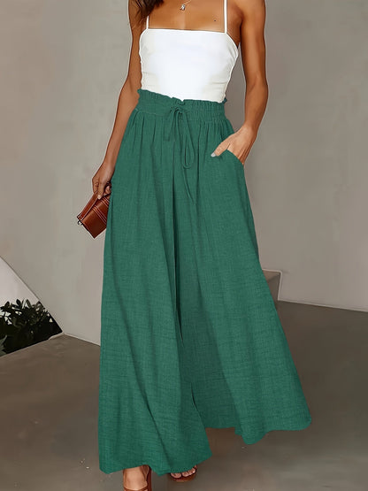 Damen Elegante Weite High Waist Palazzo Hose mit Taschen – Perfekt für Alltag und Büro