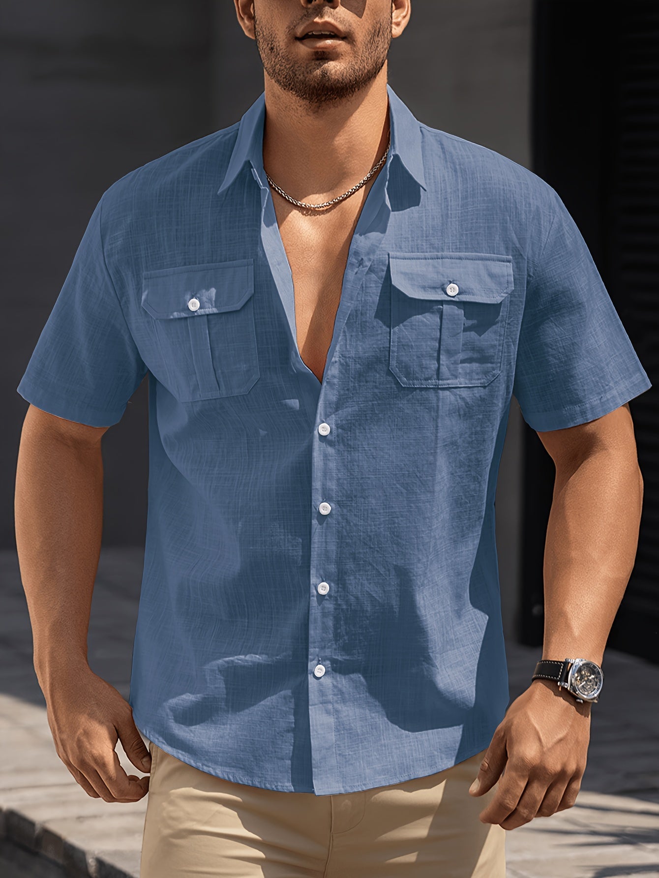Herren Freizeit Kurzarm Hemd mit Brusttaschen – Sommer Stil für Alltag und Urlaub