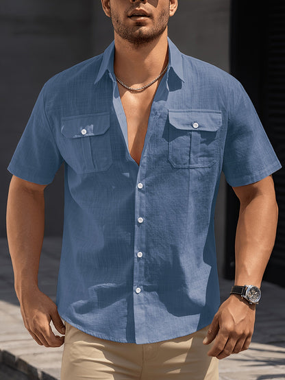 Herren Freizeit Kurzarm Hemd mit Brusttaschen – Sommer Stil für Alltag und Urlaub