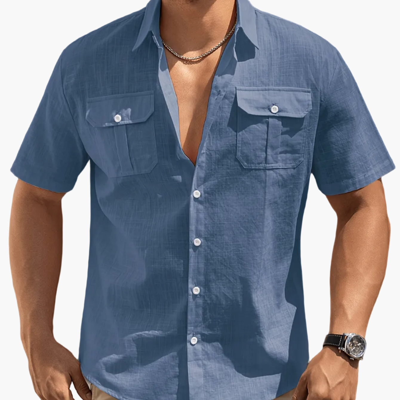 Herren Freizeit Kurzarm Hemd mit Brusttaschen – Sommer Stil für Alltag und Urlaub