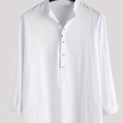Herren Henley Langarmshirt mit Stehkragen und Knopfleiste – Modernes Freizeitoberteil für stilvolle Anlässe