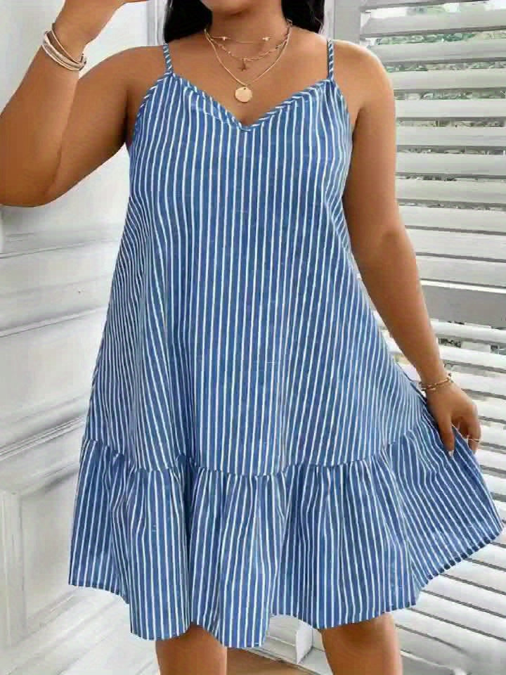 Damen Sommer A-Linien Kleid mit Streifenmuster und Spaghettiträgern – Locker, Eleganter Freizeitstil