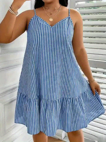 Damen Sommer A-Linien Kleid mit Streifenmuster und Spaghettiträgern – Locker, Eleganter Freizeitstil