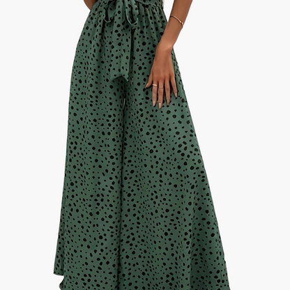 Damen Elegante Weite Hose mit Punktemuster und Bindegürtel – Perfekt für Freizeit und Sommer