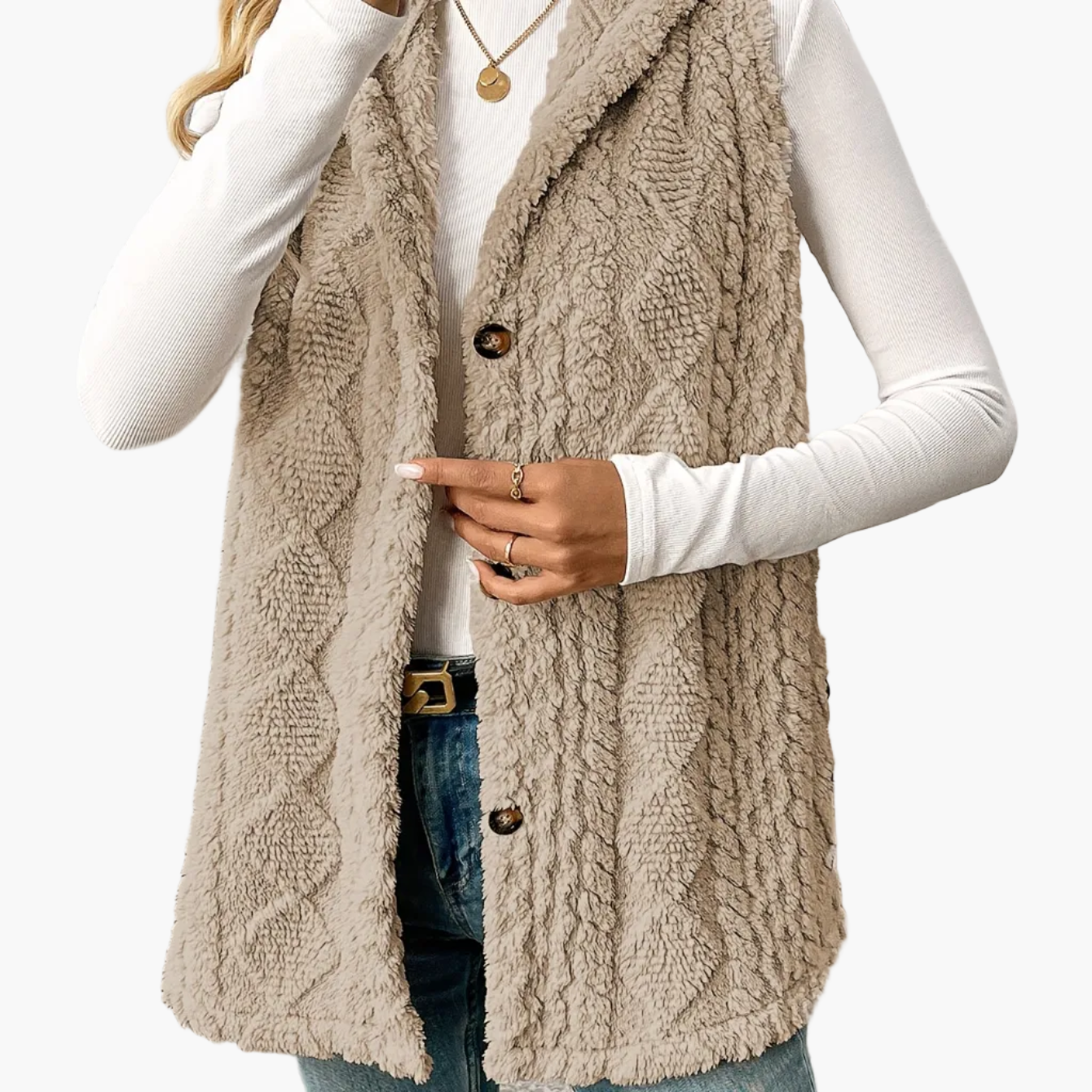 Damen Strickweste mit Kapuze und Knöpfen – Eleganter Freizeit-Look für jeden Anlass