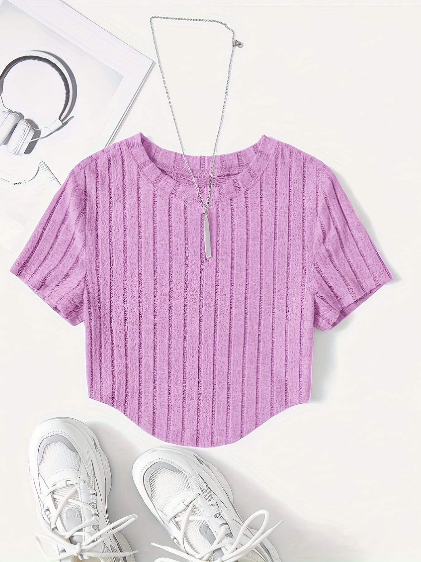 Damen Kurzarm Rippstrick Crop Top – Modisches Freizeitshirt für den Sommer