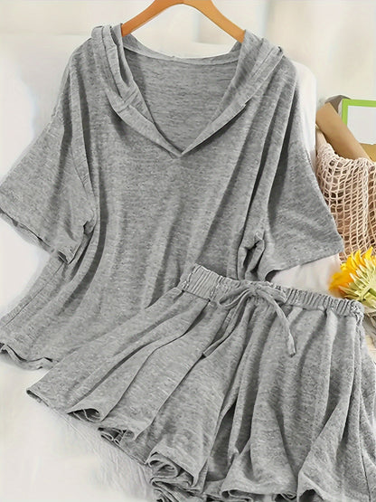 Damen Freizeit Zweiteiler Set mit Kapuzenoberteil und Shorts – Loungewear für Frühling und Sommer