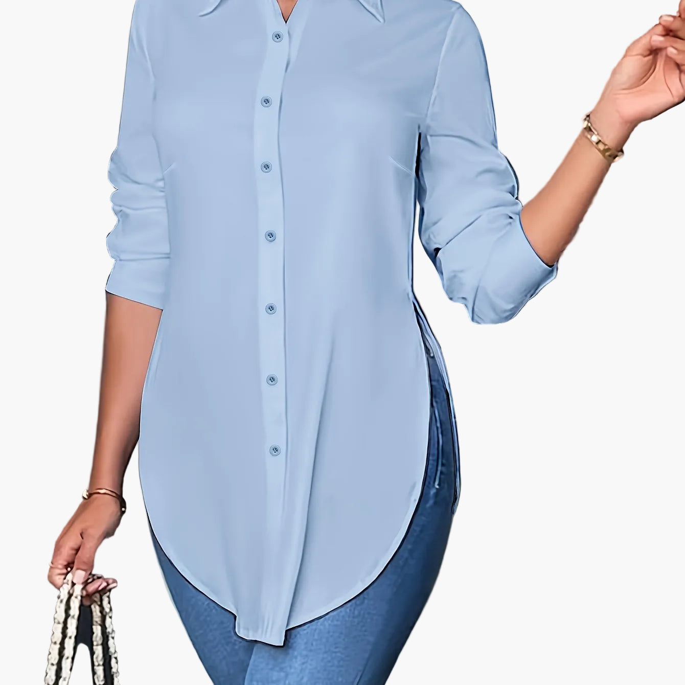 Damen Langarm Bluse Elegant Büro Freizeit Hemd Tunika