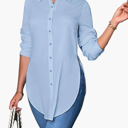 Damen Langarm Bluse Elegant Büro Freizeit Hemd Tunika