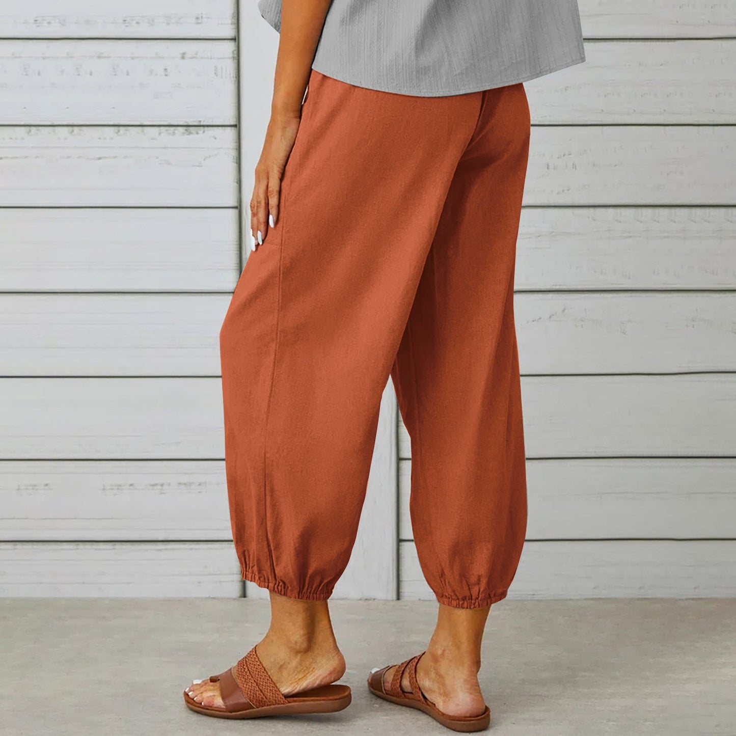 Michelle – Damen Baumwollmischung – Veganes Leinenhose mit Kordelzug und Taschen