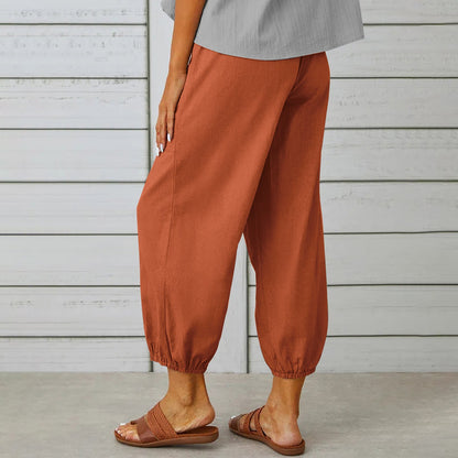 Michelle – Damen Baumwollmischung – Veganes Leinenhose mit Kordelzug und Taschen