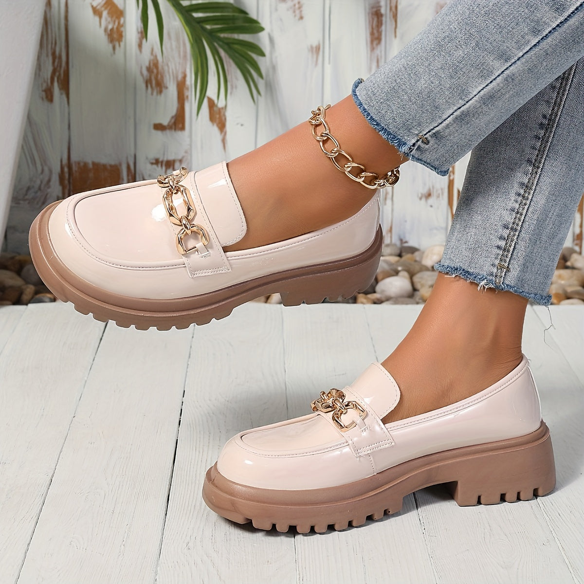 Damen Loafer mit Kettenverzierung – Elegante Slip-On Schuhe für Alltag & Büro