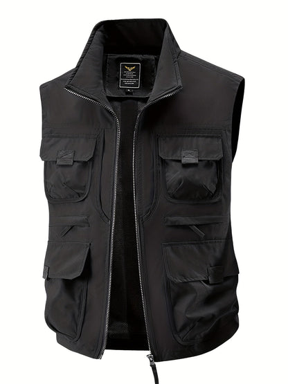 Herren Outdoor Utility Weste mit Stehkragen – Multifunktionsweste für Angeln, Wandern, Freizeit