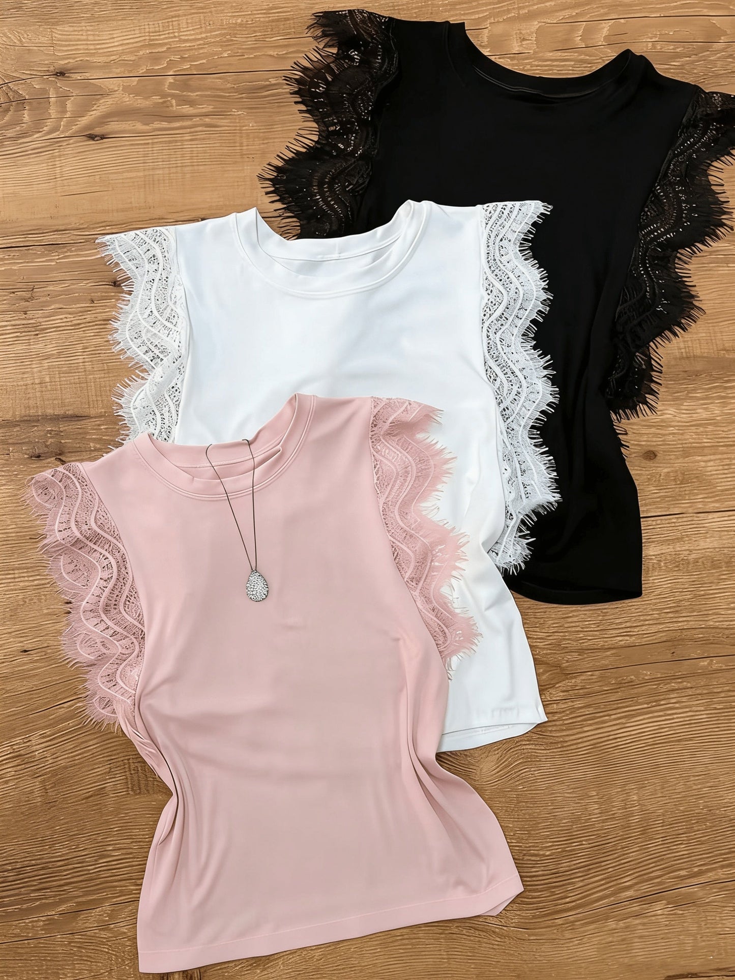 Damen Spitzen-Top mit verspieltem Ärmel-Design – Elegantes Freizeitshirt für Alltag und besondere Anlässe