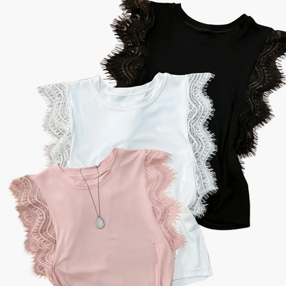 Damen Spitzen-Top mit verspieltem Ärmel-Design – Elegantes Freizeitshirt für Alltag und besondere Anlässe