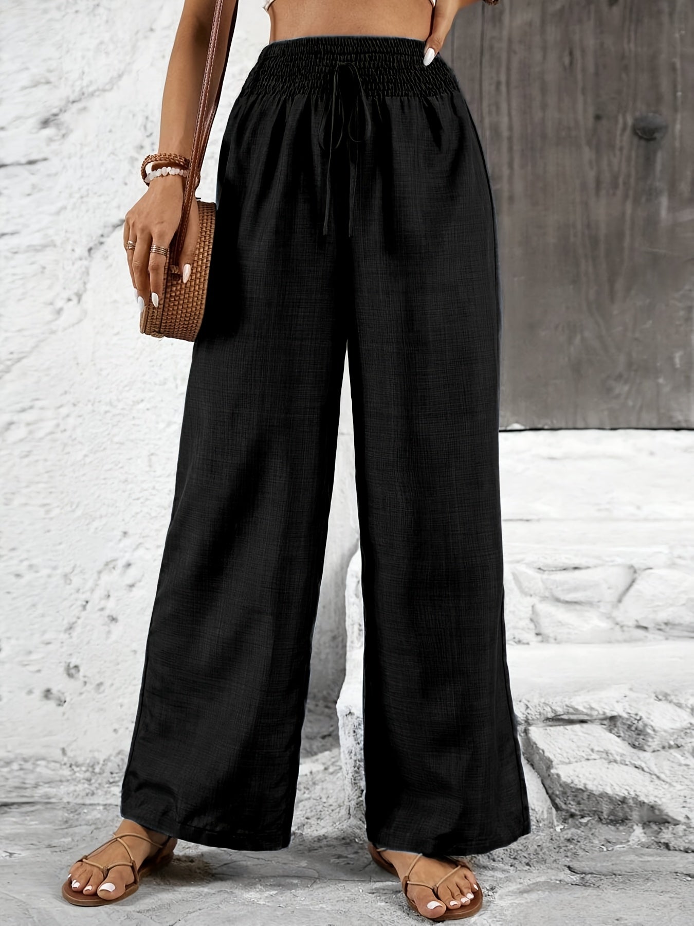 Damen Weitbeinige Freizeithose mit Elastikbund – Elegante Sommerhose für Alltag und Urlaub